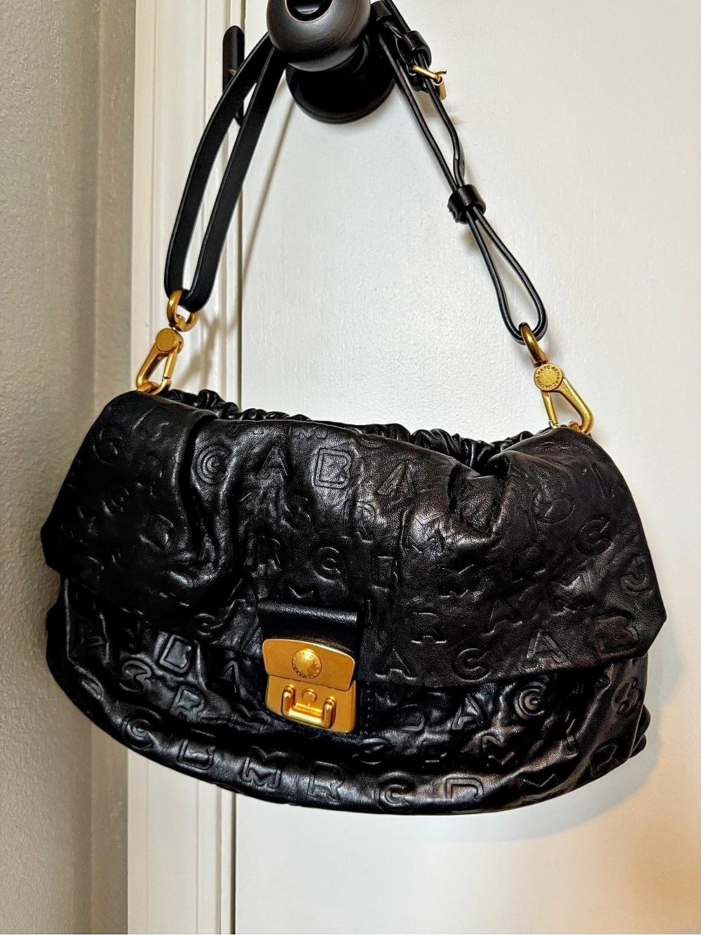 Marc Jacobs Vintage Black Leather Dreamy Logo Shoulder Bag